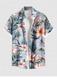 Plus Size Tropical Flowers Leaf Print Buttons Pocket Hawaii Shirt For Men -  