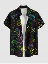 Chemise Décontractée Flamant Cœur Ananas Imprimés avec Poche de Grande Taille avec Boutons - Noir XL
