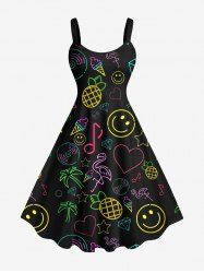 Robe Hawaïen Flamant Cœur Ananas Imprimés de Grande Taille avec Diamant - Noir XXS