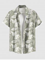 Plus Size Tropical Leaf Print Buttons Pocket Hawaii Shirt For Men -  