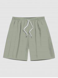 Plus Size Green Solid Color Hawaii Beach Shorts For Men -  