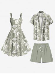 Tropcal Leaf Print Plus Size Matching Hawaii Beach Outfit For Couples -  