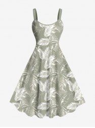 Plus Size Tropcal Leaf Print Hawaii Tank Dress -  