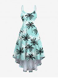 Robe Hawaiienne Haute Basse Arbre de Noix de Coco Imprimé de Grande Taille - Vert clair 6X