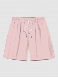 Plus Size Light Pink Solid Color Hawaii Beach Shorts For Men -  