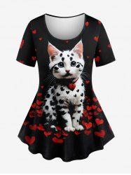 Plus Size Cat Heart Petal Print Women T-shirt -  