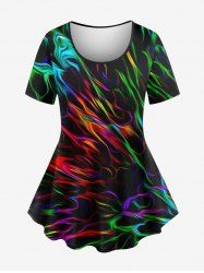Plus Size Colorful Fire Flame Print T-shirt - Noir 1X