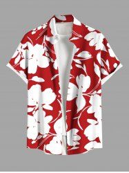 Plus Size Flowers Leaf Print Buttons Pocket Hawaii Shirt For Men -  