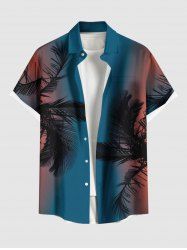 Plus Size Tropical Leaf Coconut Tree Ombre Print Buttons Pocket Hawaii Shirt For Men -  