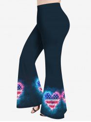 Plus Size Glitter Heart Patriotic American Flag Print Flare Pants -  