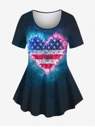 Plus Size Glitter Heart Patriotic American Flag Print Women T-shirt -  