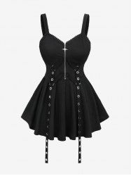 Plus Size Grommets Straps Star Zipper Lace Trim Plisse Tank Top -  
