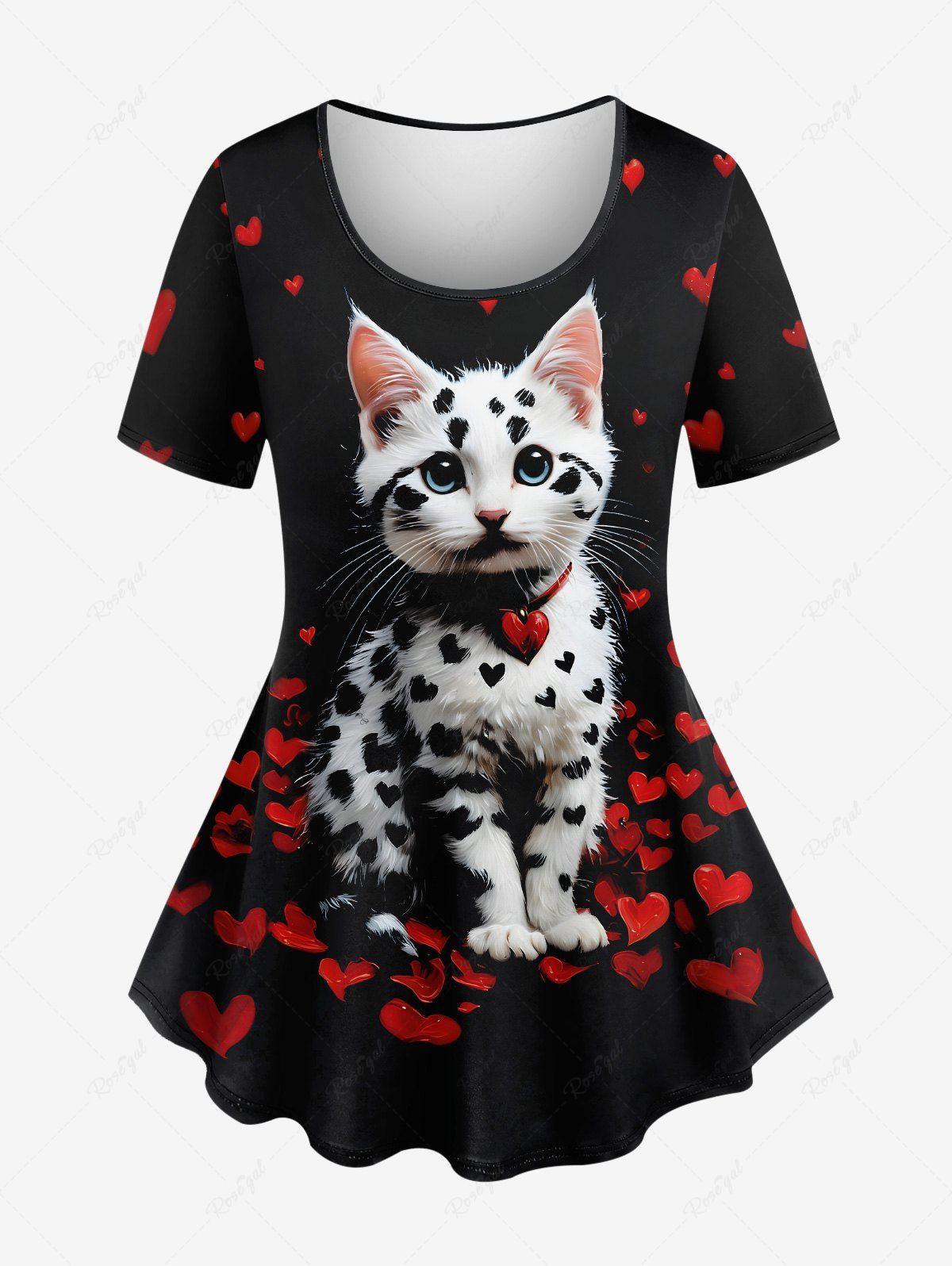 New Plus Size Cat Heart Petal Print Women T-shirt  
