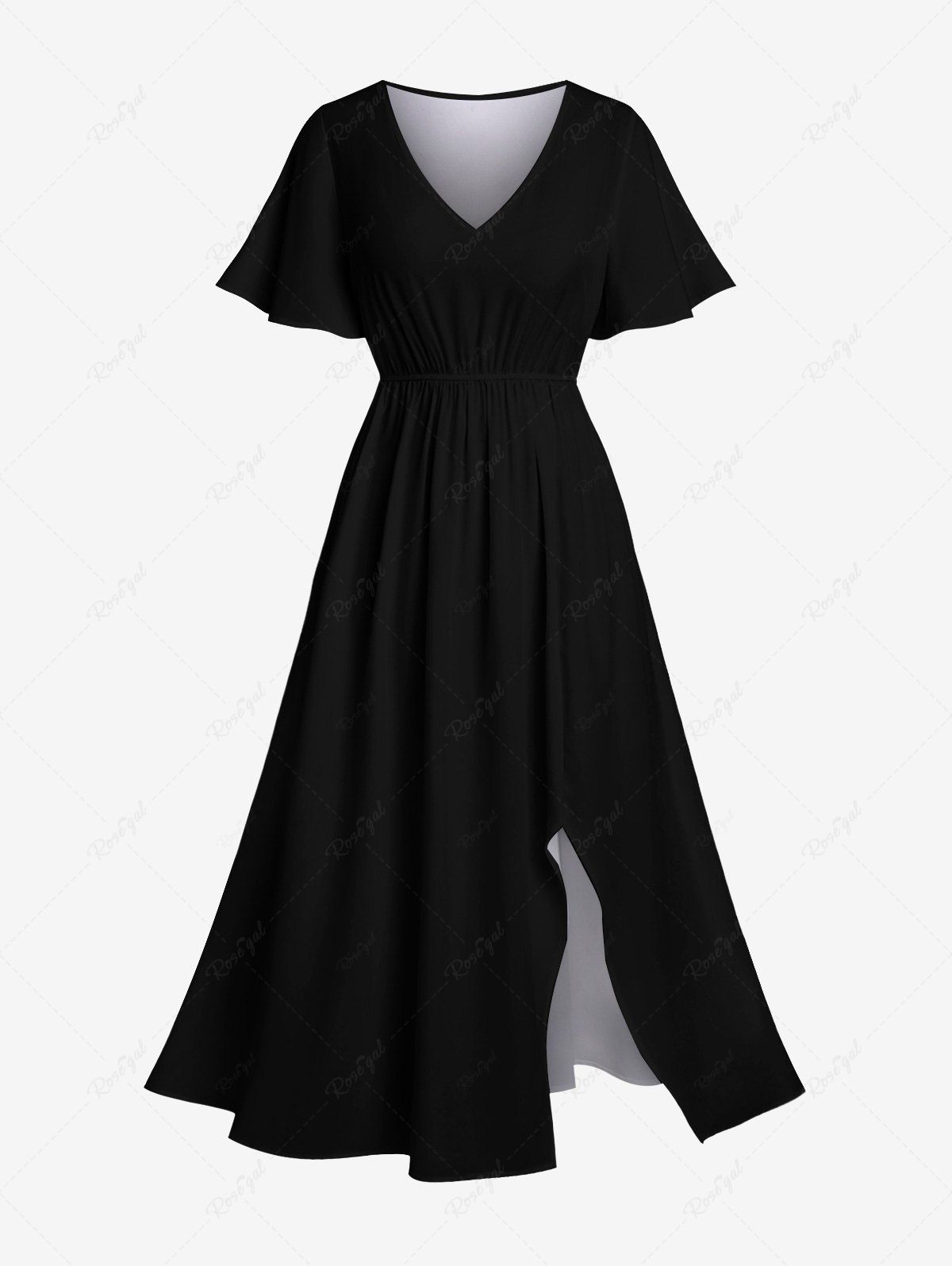 Online Plus Size Split Pocket Solid A Line Midi Dress  
