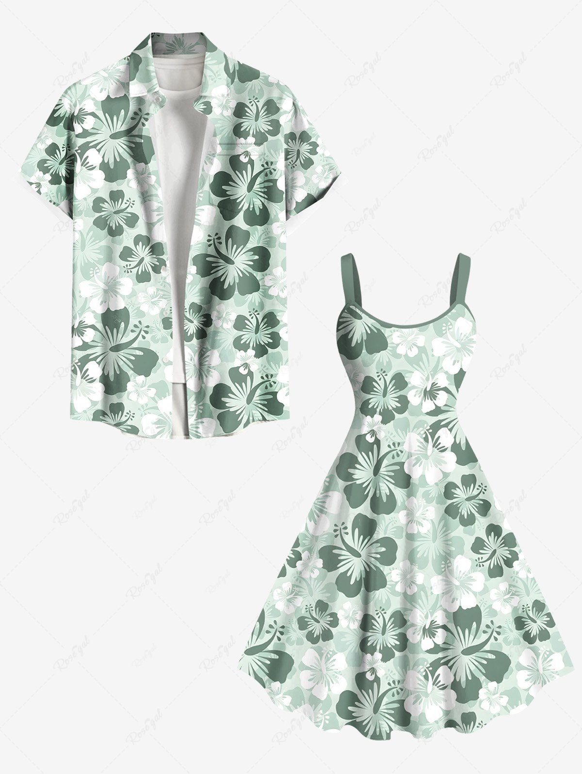 Online Ombre Flower Print Plus Size Matching Hawaii Beach Outfit For Couples  
