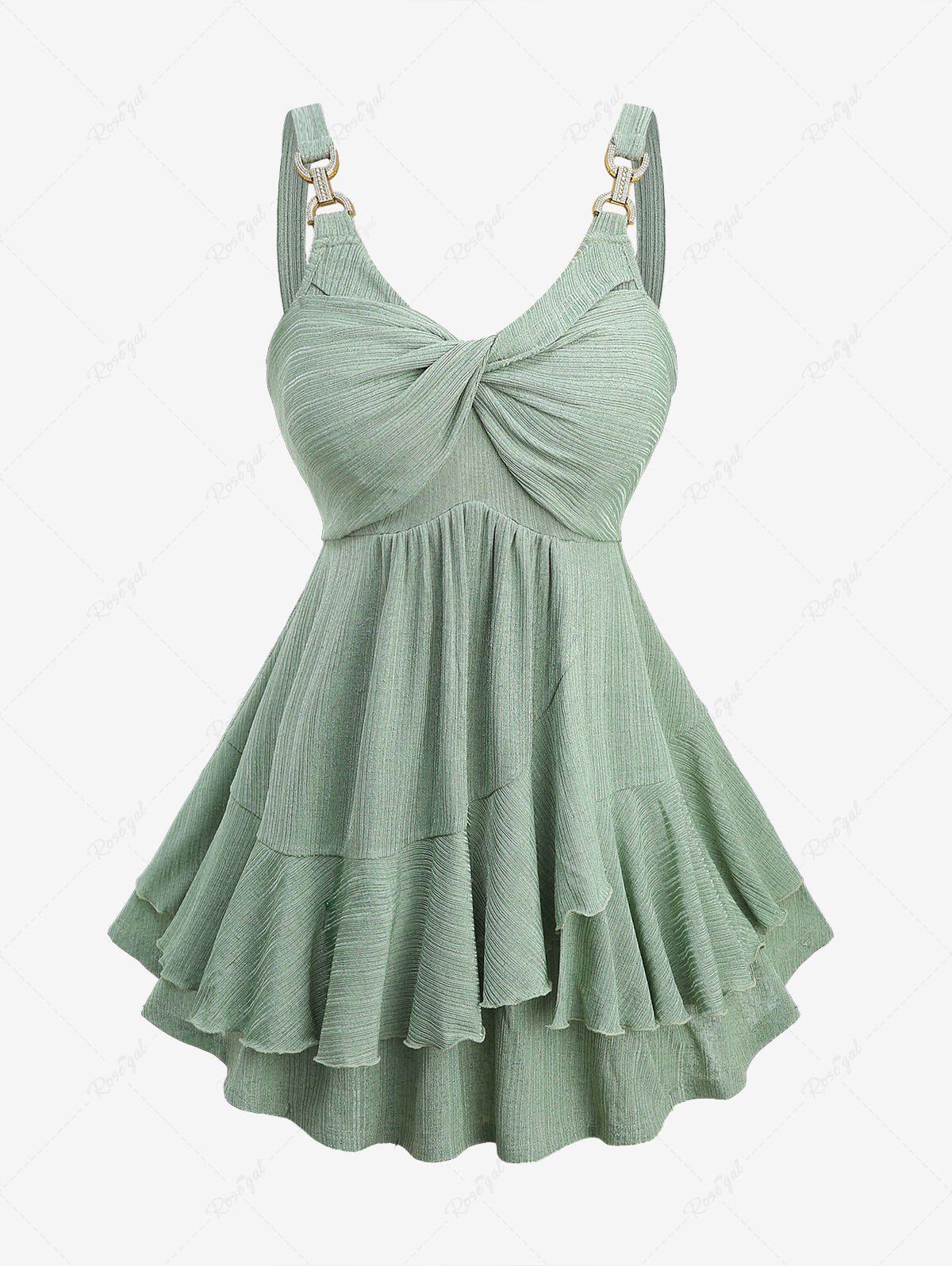 Store Plus Size Ruffles Twist Textured Ribbed Tank Top  