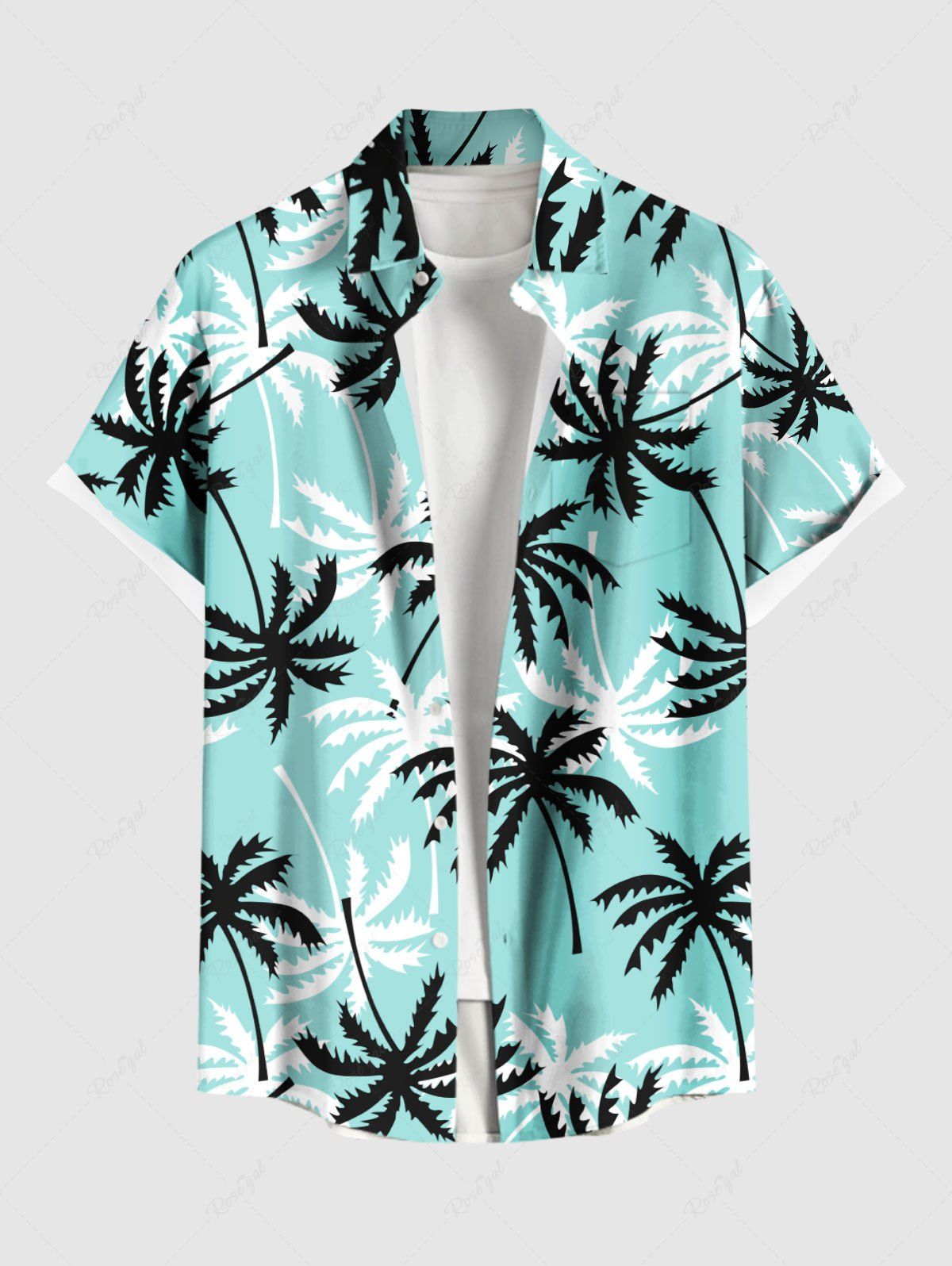 Buy Plus Size Coconut Tree Print Buttons Pocket Hawaii Shirt For Men  