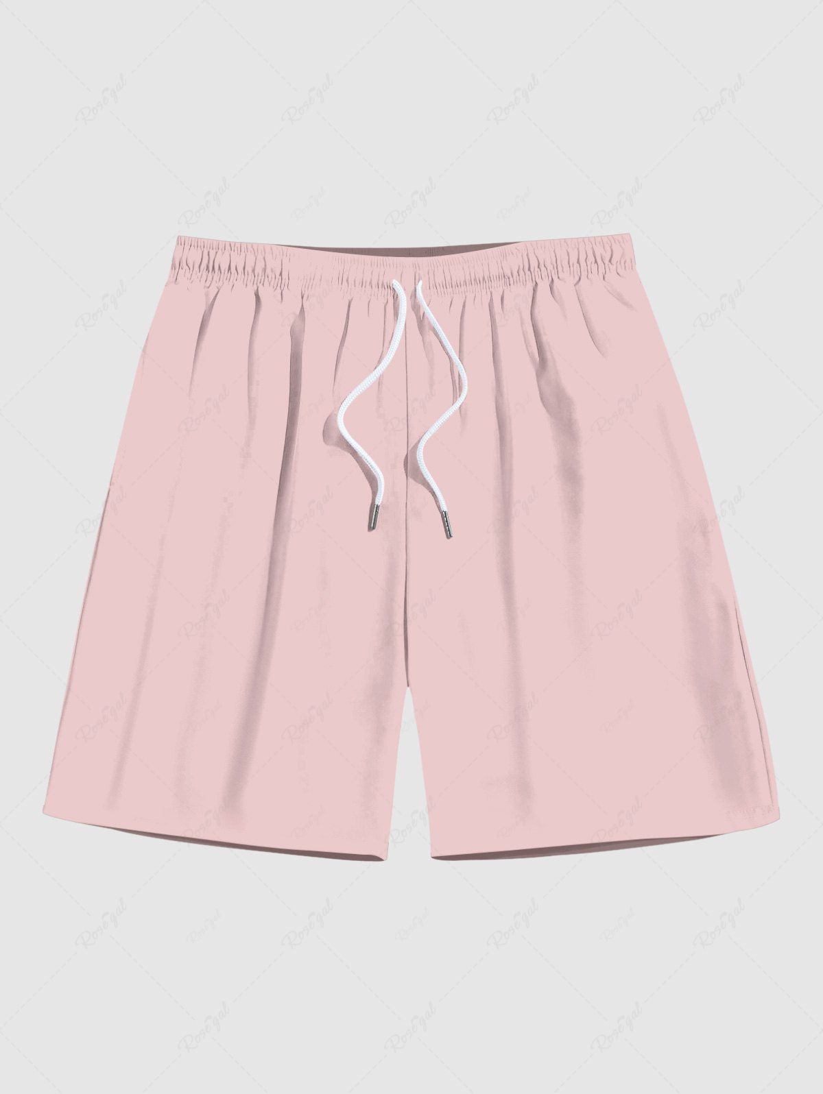 Shop Plus Size Light Pink Solid Color Hawaii Beach Shorts For Men  