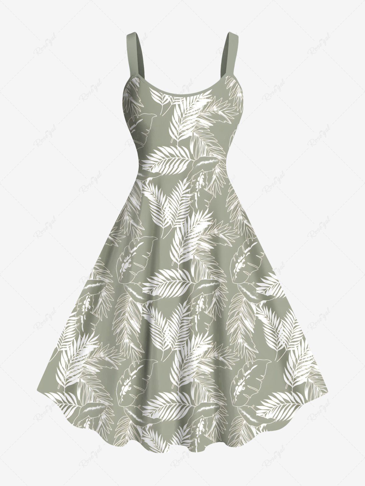 Fashion Plus Size Tropcal Leaf Print Hawaii Tank Dress  