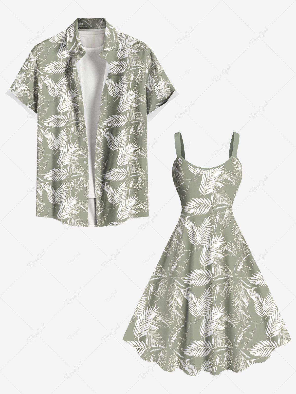 Costume de Plage Feuille Elliptique Imprimé de Grande Taille pour Couples Vert clair 