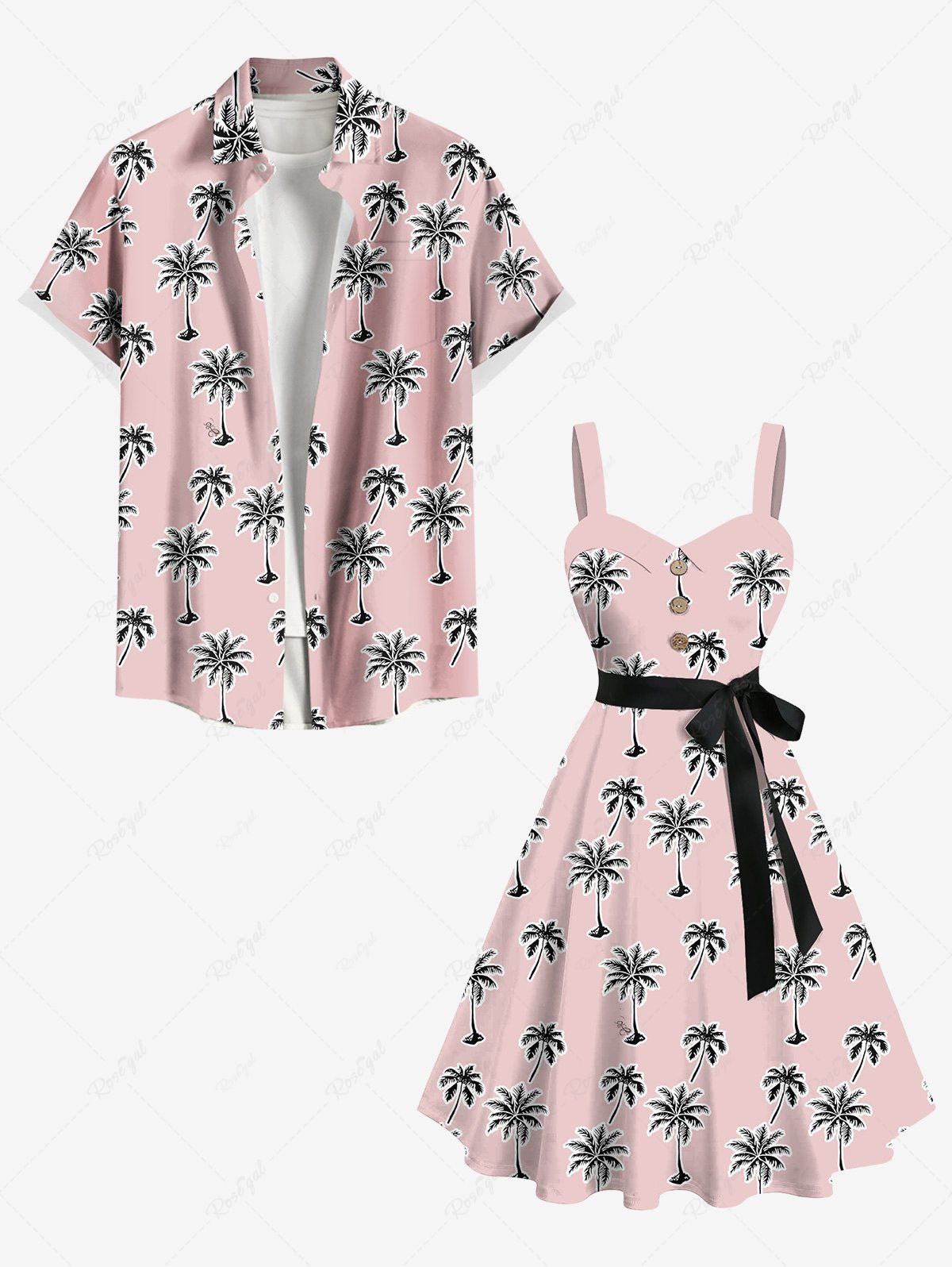 Latest Coconut Tree Print Plus Size Matching Hawaii Beach Outfit For Couples  