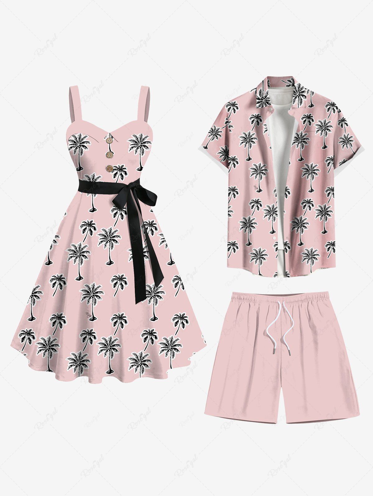 Chic Coconut Tree Print Plus Size Matching Hawaii Beach Outfit For Couples  