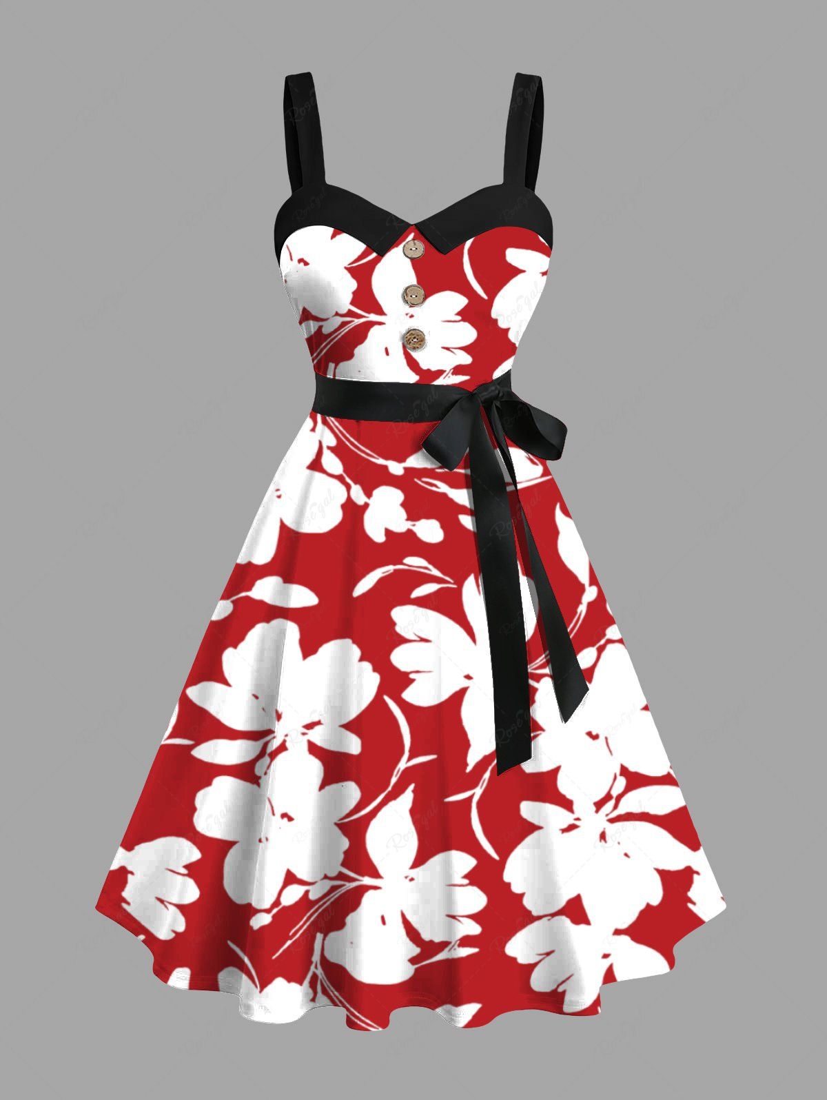 Fancy Plus Size Flowers Leaf Print Buttons Turn Down Collar Hawaii Dress With Belt  