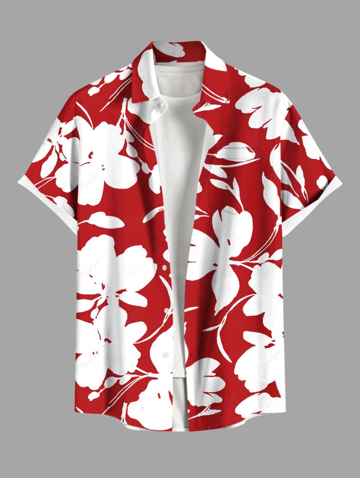 Sale Plus Size Flowers Leaf Print Buttons Pocket Hawaii Shirt For Men  