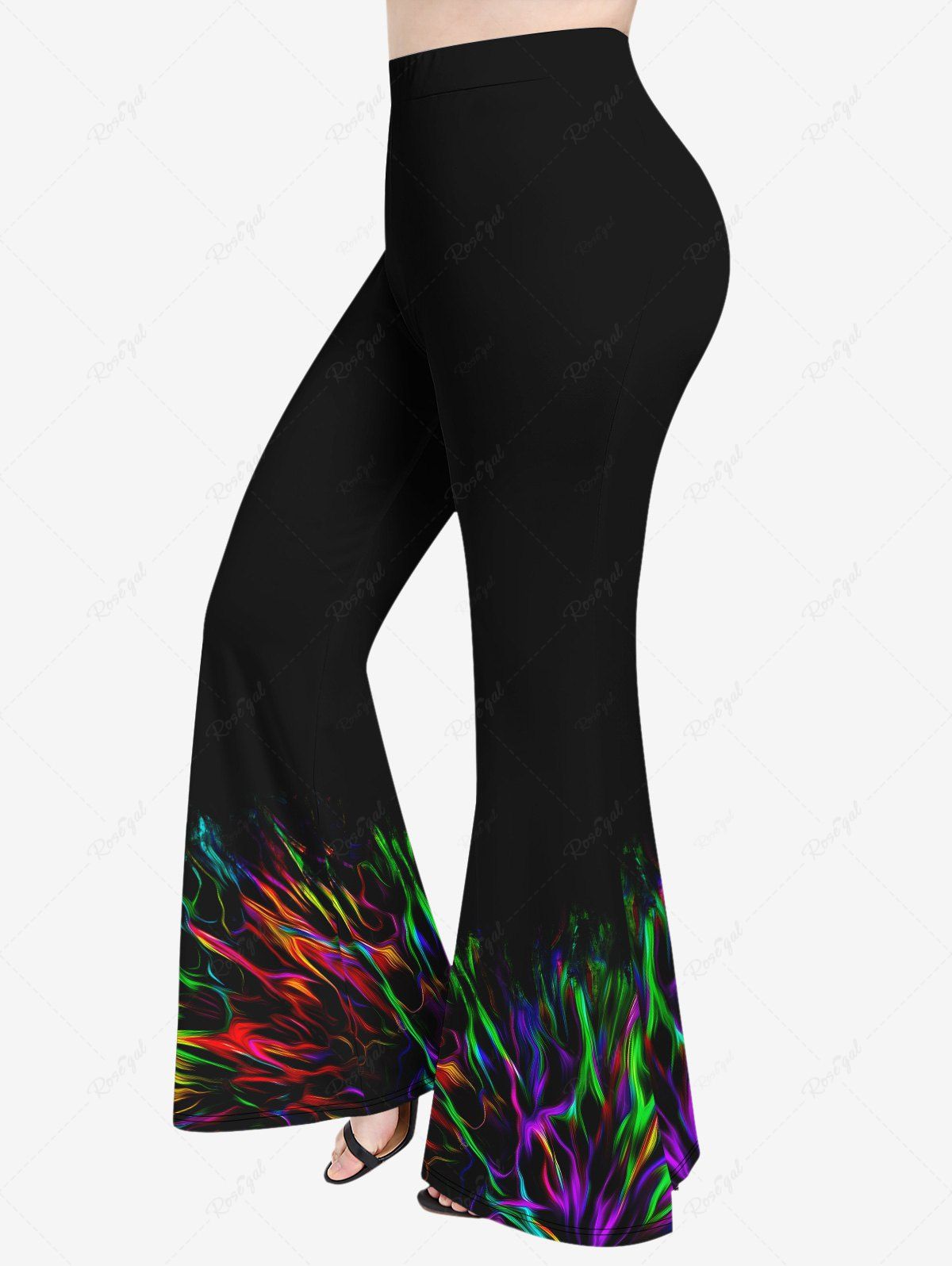 Hot Plus Size Colorful Fire Flame Print Flare Pants  