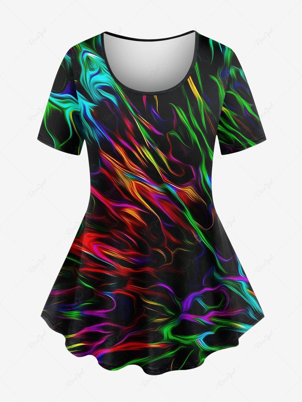 Shop Plus Size Colorful Fire Flame Print T-shirt  