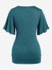 Plus Size Lettuce Ruched Chain Embellished Plunging Blouson Tee -  