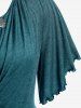 Plus Size Lettuce Ruched Chain Embellished Plunging Blouson Tee -  