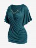Plus Size Lettuce Ruched Chain Embellished Plunging Blouson Tee -  