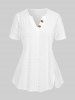 Button Laser Cut Split T-shirt and Scalloped Tassel Flare Pants Plus Size Outfit -  