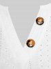 Button Laser Cut Split T-shirt and Scalloped Tassel Flare Pants Plus Size Outfit -  