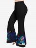 Colorful Glitter Meteor Shower Ombre Galaxy Print Hawaii T-shirt and Flare Pants Plus Size Matching Set -  
