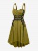 Plus Size Grommets Lace Up Buckles Zipper High Low Midi Dress -  