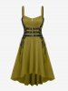 Plus Size Grommets Lace Up Buckles Zipper High Low Midi Dress -  
