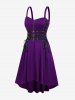Plus Size Grommets Lace Up Buckles Zipper High Low Midi Dress -  