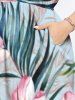 Plus Size Tropical Flowers Leaf Print Split Hawaii Midi Dress -  
