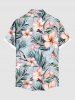 Plus Size Tropical Flowers Leaf Print Buttons Pocket Hawaii Shirt For Men -  