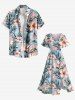 Plus Size Tropical Flowers Leaf Print Split Hawaii Midi Dress -  