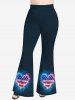 Plus Size Glitter Heart Patriotic American Flag Print Flare Pants -  
