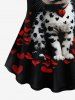 Plus Size Cat Heart Petal Print Women T-shirt -  
