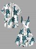 Plus Size Rose Flower Leaf Branch Print Hawaii Ombre A Line Tank Dress -  