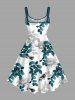 Plus Size Rose Flower Leaf Branch Print Hawaii Ombre A Line Tank Dress -  