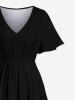 Robe Mi-Longue Ligne A Fendue en Couleur Unie de Grande Taille avec Poche - Noir M