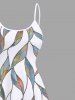 Robe Asymétrique à Bretelle Haute Basse Feuille Branche Imprimée en Blocs de Couleurs de Grande Taille - Blanc M