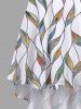 Robe Asymétrique à Bretelle Haute Basse Feuille Branche Imprimée en Blocs de Couleurs de Grande Taille - Blanc M