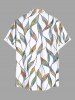 Plus Size Leaf Branch Colorblock Print Hawaii Button Pocket Shirt For Men -  